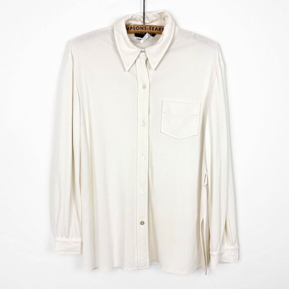 Franco Mirabelli Vintage Off White Button Up Blouse Medium Preppy - Picture 1 of 7